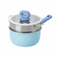 ALLILIO 세라믹 밀크팬 IH 인덕션 편수냄비 가스용 milk pot, 1개, 찜기 포함, 18cm