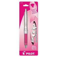 PILOT Dr. Grip Center of Gravity - 유방암 인식 리필 가능 & 접이식 볼펜 미디엄 포인트 실버/핑크 배럴 블랙 잉크 싱글 펜 (36192)