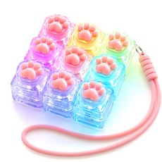 이지앤조이 LED 반짝반짝 고양이 발바닥 키캡 키링 9구 말랑말랑 키보드 스트레스 해소, 1개, LED투명핑크