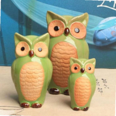 녹색 미니어처소품 소품인형 인테리어소품 부엉이 부엉이소품 부엉이인형 도자기인형 장식인형 3P, 본상품