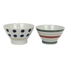 브랜드없음 커플 밥공기 2개입 470g, 1개, 도트, 빨간 줄무늬