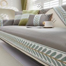 冰絲涼感沙發墊，夏季防滑沙發罩，居家裝飾, 1個, 冰葉-深灰,70*70cm