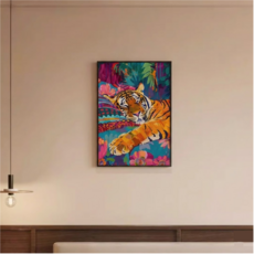 호연 호랑이 그림 풍수 액자 거실 안방 인테리어 백호 호작도 캔버스 민화 크로비스, 블랙