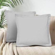 슈퍼 소프트 500수 유로 샴 커버 2개 세트 100% 이집트 면 부드러운 피부 친화적인 장식용 사각 베개 (네이비 블루 퀸 50.8x76.2cm(20x30인치)) SAHAR, 실버 그레이