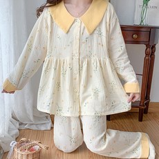 100% 순면 봄여름 이중 거즈 산후조리 세트 임산부 잠옷 여 수유복