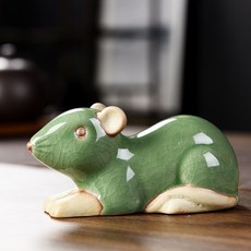 十二生肖茶寵 簡約茶玩茶道擺件 哥窯開片可養創意茶具零配件 茶桌擺件 茶盤裝飾, 十二生肖鼠-哥窯梅子青, 1個
