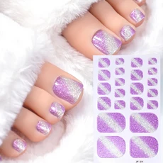 22 팁 Ombre 반짝이 발톱 스티커 베이킹 무료 방수 스티커 전체 커버 발 발톱 스티커 접착제 매니큐어 데칼, 01 NL-JF-24