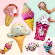 [파티지] 아이스크림풍선 / 햄버거풍선 핫도그 사탕 감자튀김 팝콘 도넛 소프트아이스크림 풍선 패스트 푸드, FO_2_슬러시 아이스크림풍선 SET (8종)