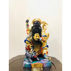 華誠 8吋8 樟木實木雕刻 天官 武財神 玄壇元帥 趙光明 趙元帥 北港武德宮 武財公 五路財神 金身 神像, 1個