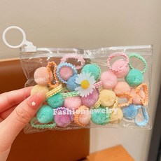 20개입 소녀용 컬러풀 플러시 볼 탄력 헤어밴드 포니테일 타이 고무밴드 헤어 액세서리 선물, [01] Macaron color
