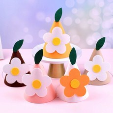 나뭇잎 데이지 고깔모자 유치원 어린이집 행사모자소품, 화이트