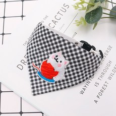 DZER 애완동물용 귀여운 체크 무늬 스카프 작은 동물 자수 목걸이 전연령용, S, 블랙