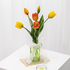튤립 조화 화병 보틀 글라스 set 34cm (DIY) 2컬러 인테리어 꽃 테이블 장식 소품 꾸미기, 레드, 1개
