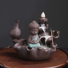 紫砂荷葉倒流香爐創意金色小如來煙迴流香薰爐家居工藝品擺件, 荷花如來綠色