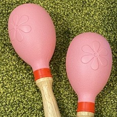 台灣製大號沙鈴 塑膠 原木柄 小花圖案 打擊樂器 奧福, 1個, 粉紅
