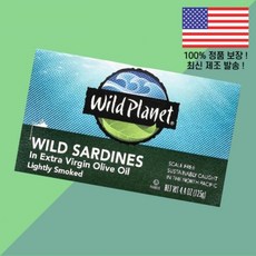 와일드 플래닛 엑스트라 버진 올리브 오일에 정어리 살짝 훈제 4.4온스 125g Wild Planet Sardines In Extra Virgin Olive Oil Lightl