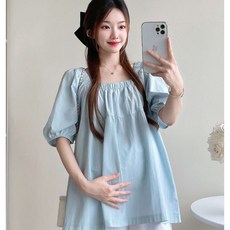 임부복 상의 봄 여름 임산부 패션 스퀘어넥 반팔 티셔츠 빅사이즈 루즈핏 슬림핏 여자 반팔티 WMY