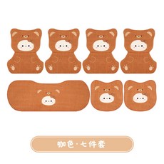 汽車坐墊四季通用可愛女生卡通單片後排座墊亞麻布藝新款車內車墊, 1個, 七件套 棉麻咖色小貓:七件套 棉麻咖色小貓