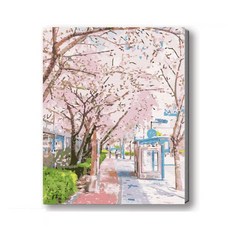 MANTO 台灣原創 大尺寸 DIY數字油畫 釘好內框40x50cm 櫻見首爾 韓國風景 月影花蹤系列 初學者專用, 櫻見．首爾, 1套
