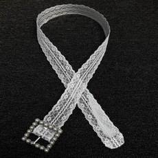 白色蕾絲珍珠方扣腰帶