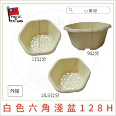 【小美紀】18cm六角淺盆（園藝資材）6寸盆 花盆 盆栽 園藝花器 種植用花盆 室內花盆 花架 多肉植物 小花盆 小美紀, 米白色, 1個