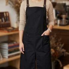 방수 캔버스 여성 여름 앞치마 카페 식당 작업용, 1개, 블랙 1개, 블랙