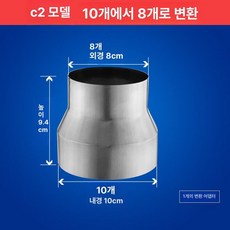 배기관 변환 조인트 화목난로 배관 연통 소형로 대형로 어댑터, 10 대형 헤드에서 8 소형 헤드로 변환, 기본 색상