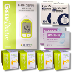 그린닥터 혈당측정기 + 혈당 시험지 200매 + 침 200개 + 솜 200매 당뇨 혈당체크기 당뇨체크기 혈당기계 혈당계, 1개