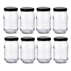 미르코리아 유리병 580 높은형 블랙 + 뚜껑 랜덤발송, 500ml, 8개