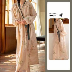 임산부 긴팔 잠옷 원피스 봄 가을 임부 도트 실내복 원피스 편안한 루즈핏 홈웨어 YLP