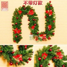 聖誕藤條 聖誕節裝飾 2.7米加密雪花金紅發光樹藤蔓掛件場景布置, 藤條+加厚紅花7朵+亮紅球24個, 1個