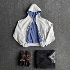 【雙面穿格子】連帽衛衣 美式衛衣 開衫外套 秋冬上衣 男裝外套 兩面穿設計 淺灰色 格子拼接 美式Cleanfit 休閒百搭