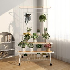 이동가능 철제 화분받침대 화분랙 화분정리대 화분진열대 식물정리대, 3단, 흰색