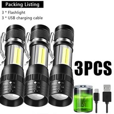 몬리 COB XPE 미니 휴대용 손전등 able 소형 토치 USB 충전식 야외 캠핑 낚시 장거리 비상 랜턴, 3pcs