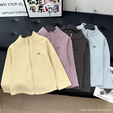 高品質 韓係女童德絨運動休閒立領外套兒童加絨打底衫上衣小女孩拉鏈開衫 WNH0
