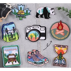 더하우스마켓 빈티지 와펜 3종 세트 감성 캠프파이어 선글라스 패치 열접착 부자재 의류 스티커 액세서리 자수, 1개, 2번.빈티지캠핑 와펜세트