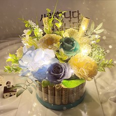 LED 비누꽃 용돈케이크 어버이날 부모님선물 용돈박스 꽃 기념일 칠순 생신 생일선물, 블루, 1개