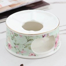 세라믹 차끓이는주전자 유럽 카페 꽃 주전자 포트 티팟 커피 찻그릇 파티 베이스 가열 물, H. 플라워 그린 대형 히팅베이스 4개 양초