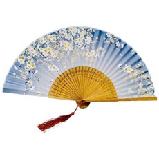 天龍紡 高級時尚摺扇 摺疊扇 古風摺扇 絲綢扇 木雕扇, 灰藍, 1個