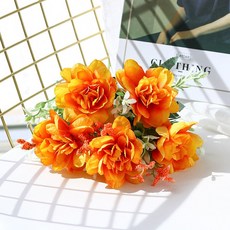 嘉義直發 ins風仿真花束 單束玫瑰繡球牡丹捧花 塑料絹花 客廳臥室餐廳桌面裝飾擺件 婚慶手捧花道具, 單束-香雪橘色