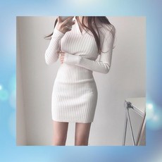 슬림핏 세로골지 카라원피스 데일리 하객룩 신축성좋은 긴팔 브이넥원피스