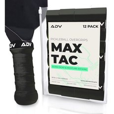ADV MaxTac 끈적끈적한 피클볼 그립 테이프 - 6팩 및 12팩 매우 논슬립 오버그립 면도기처럼 얇고 사용하기 쉬운 프로 패들, 12-Pack Black, 1개