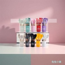 迷你矽膠廚房木柄刮刀12件套裝，耐高溫不沾鍋，烘焙煎炒多功能, 黑色,12, 1個