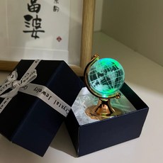 투명 크리스탈 지구본 소형 방꾸미기 인테리어 소품, 코퍼 라피아 선물 상자 조명 포함