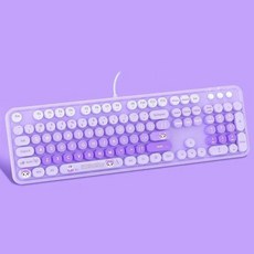 MOFII 유선 키보드 104키 펑크 타자기 Windows/Mac용 탈착식 원형 키캡, 04 Portuguese, 보라색