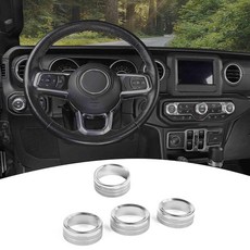 PDKLIN 지프 JL AC/라디오/헤드라이트 손잡이 커버 트림 링 지프 랭글러 JL JLU 글래디에이터 JT 2018-2024용 그린 인테리어 액세서리 4개, 실버