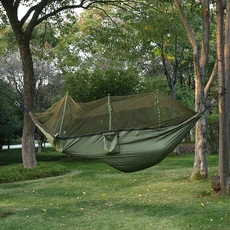 모기장과 레인 플라이 방수포가 있는 낙하산 나일론 경량 야외 여행 캠핑 해먹, [02] green Shelter, 02 green