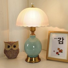 세라믹 침실 단스탠드 도자기 테이블 협탁 무드 조명, 리모컨 스위치, 제이드 그린 + 매트 텍스처 갓