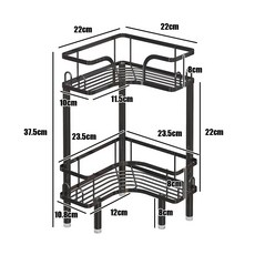 衛生間轉角置物架 三層三角收納架 墻角洗漱台多層架 浴室收納, 1個, 黑色2層(22cm層高)