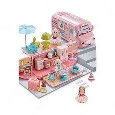 粉色露營車娃娃屋玩具套裝，迷你家具玩偶，女孩角色扮演過家家, 粉色-廚房主題, 1個